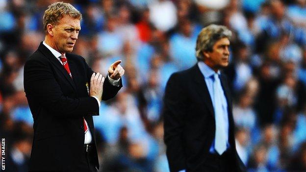 Manchester Untied manager David Moyes and Manchester City manager Manuel Pellegrini