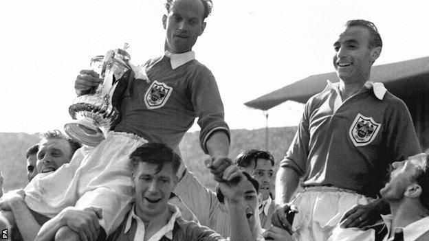 Blackpool celebrate their 1953 FA Cup final victory