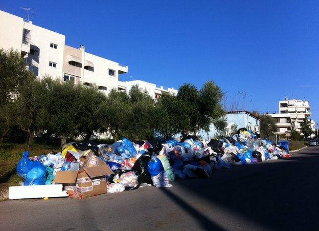 Rubbish on a street in Pyrgos