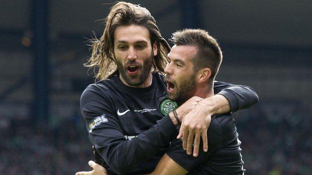 Georgios Samaras and Joe Ledley celebrate