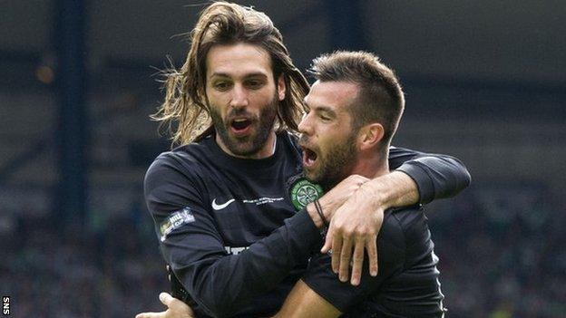 Georgios Samaras and Joe Ledley celebrate