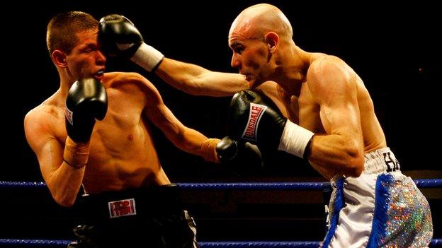 Darlington boxer Stuart Hall (right)