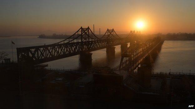 The Friendship Bridge, pictured in front of Dandong