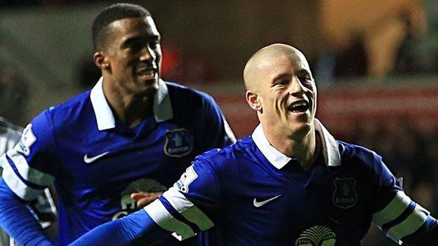 Ross Barkley celebrates scoring against Swansea