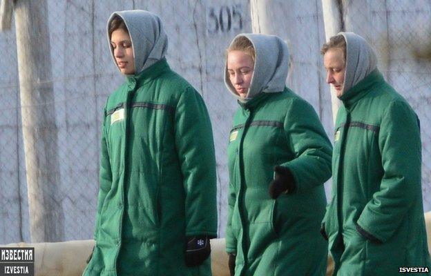 Nadezda Tolokonnikova (left) from Pussy Riot punk Band in prison in Mordovia