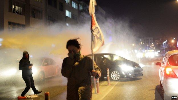 Tear gassed protesters in Istanbul