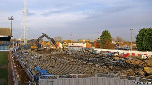 The demolished Moy's End stand at Peterborough United