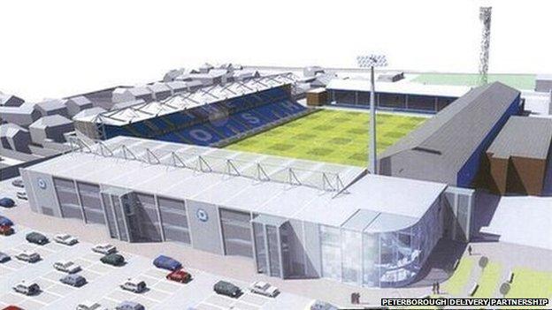 Artist's impression of new London Road stadium, Peterborough