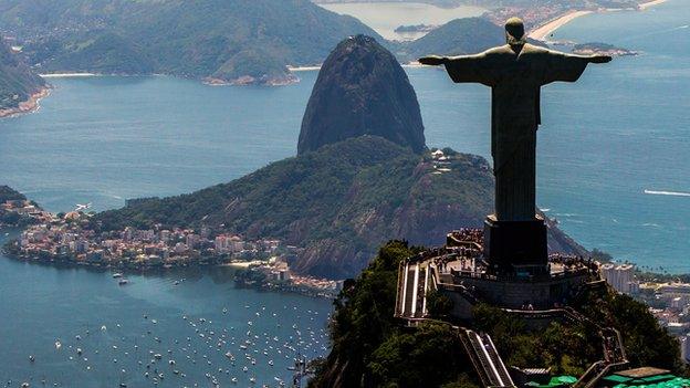 An aerial view of the Christ The Redeemer statue in Rio