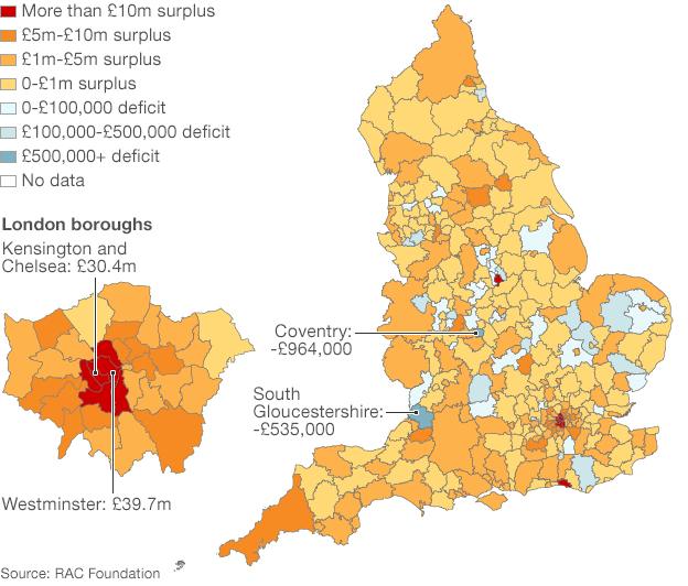 MAP: Councils with surpluses and deficits across England