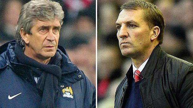 Manchester City manager Manuel Pellegrini (left) and Liverpool boss Brendan Rodgers