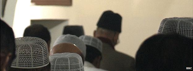 Worshippers at the Ahmadi mosque in Lahore