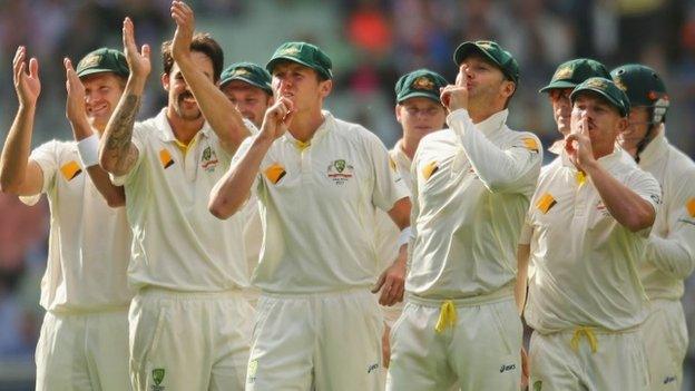 Australia gesture towards the Barmy Army