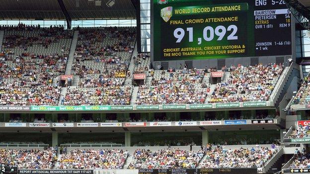 Record Test crowd shown on big screen