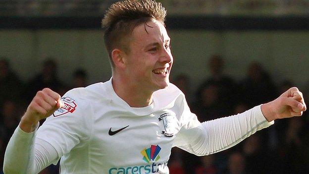 Preston North End's teenage midfielder Josh Brownhill celebrates another goal