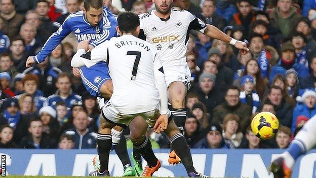 Chelsea winger Eden Hazard scores against Swansea