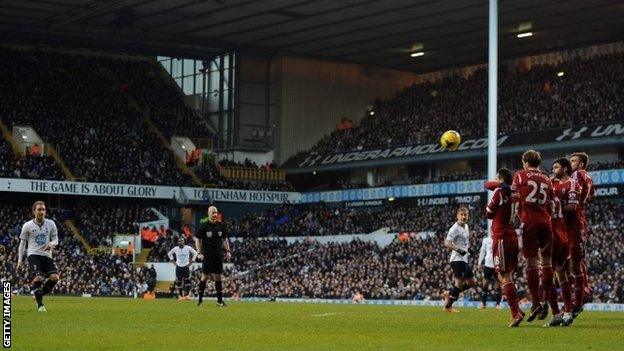 Christian Eriksen bends the ball over the West Brom wall and under the bar to give Spurs the lead