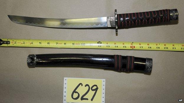 Photo of a sword found at Adam Lanza's home, released by Connecticut police (27 December 2013)