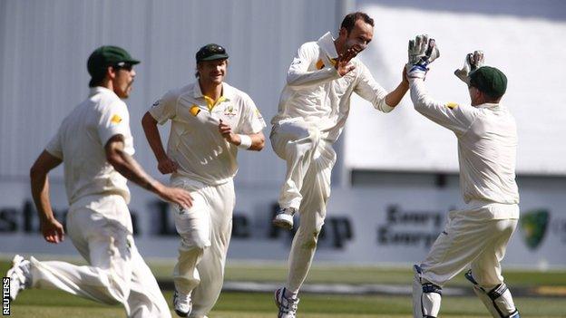 Nathan Lyon celebrates