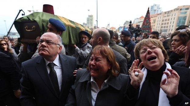 Mourners at the funeral of Mohamad Chatah in Beirut, 29 December 2013