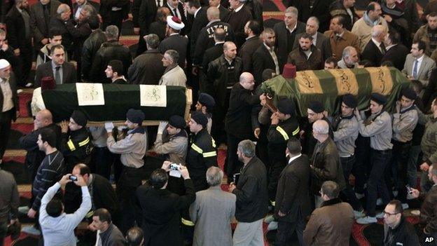 Mourners at the funeral of Mohamad Chatah in Beirut, 29 December 2013