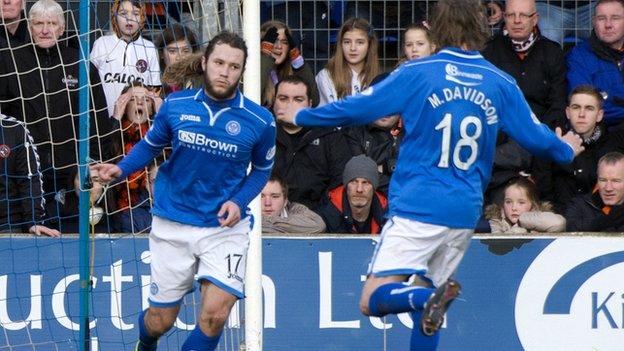 Murray Davidson rushes to congratulate St Johnstone goalscorer Stevie May