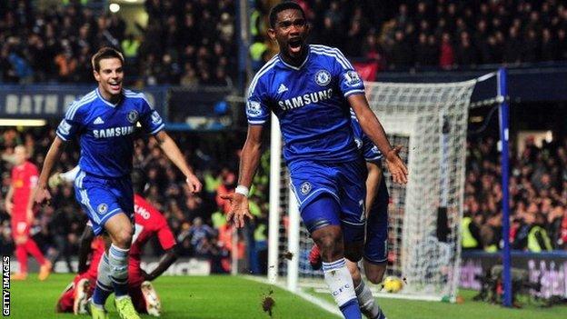 Samuel Eto'o celebrates