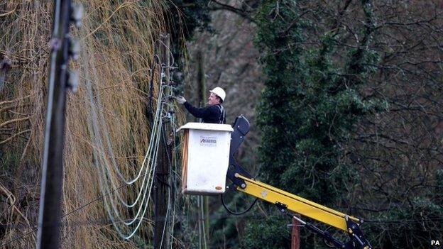 Workman repairing electricity lines