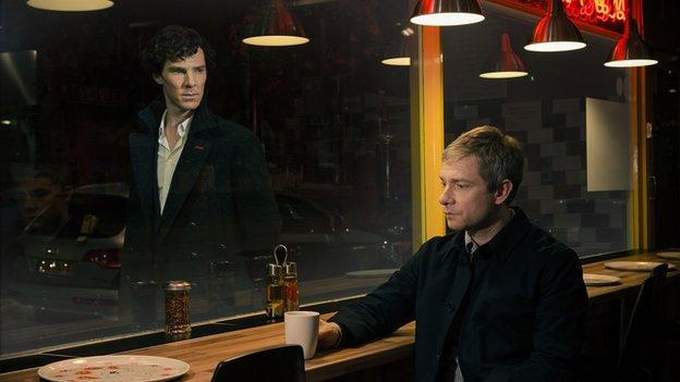 Benedict Cumberbatch as Sherlock and Martin Freeman as John