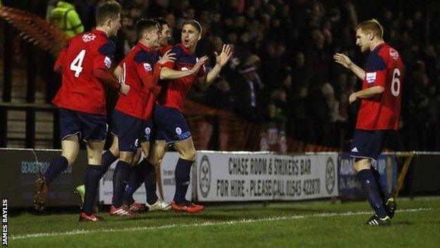 Mike Phenix celebrates Telford's late equaliser against Hednesford on Boxing Day