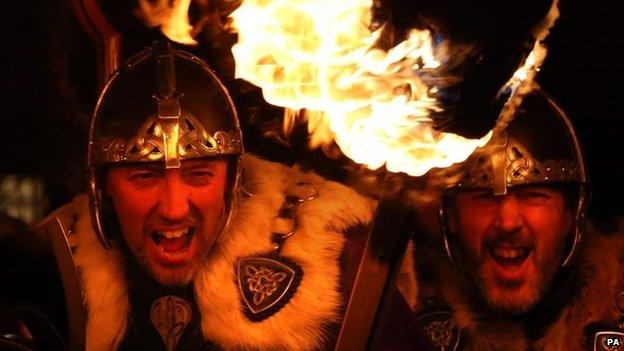 Up Helly Aa Vikings at the start of the parade