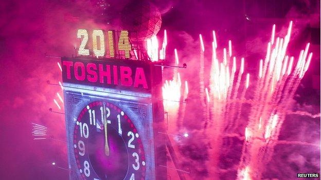 Times Square ball drops and signals the start of the new year