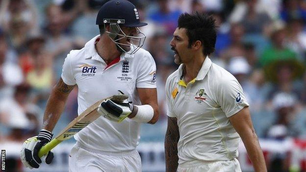 Kevin Pietersen and Mitchell Johnson