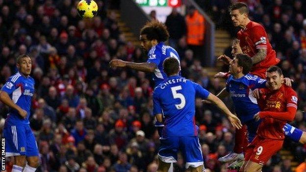 Daniel Agger scores for Liverpool