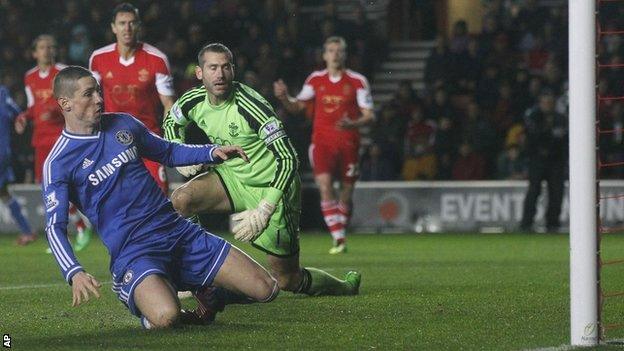 Fernando Torres scores the opening goal against Southampton