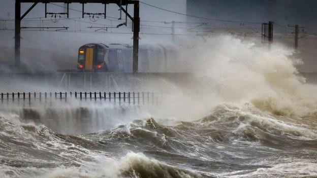 Wave hitting wall in Scotland