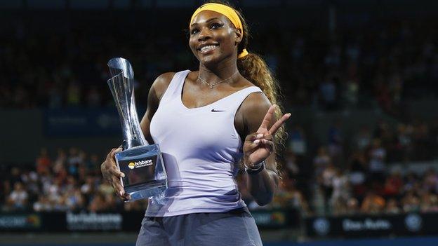 Serena Williams with the Brisbane International trophy