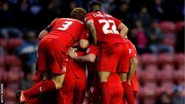 MK Dons celebrate Ben Reeves' second goal