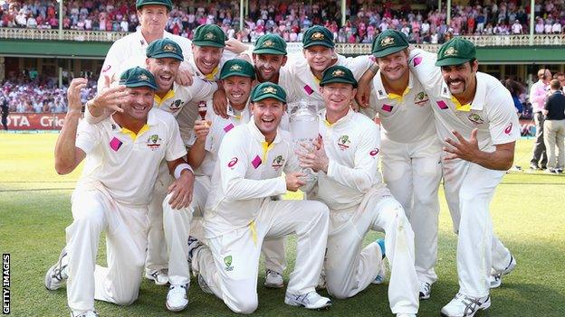 Australia celebrate winning the Ashes