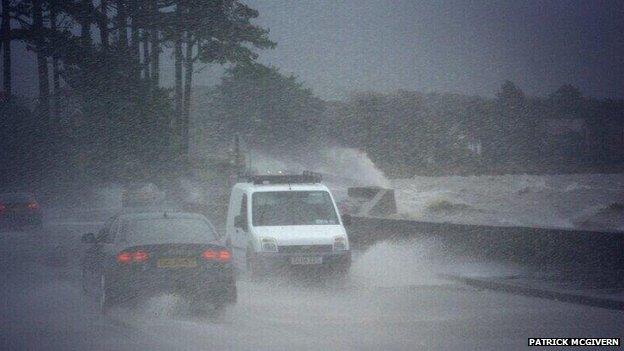 Drivers on the main road connecting Warrenpoint town to the city of Newry experienced the full impact of the weather