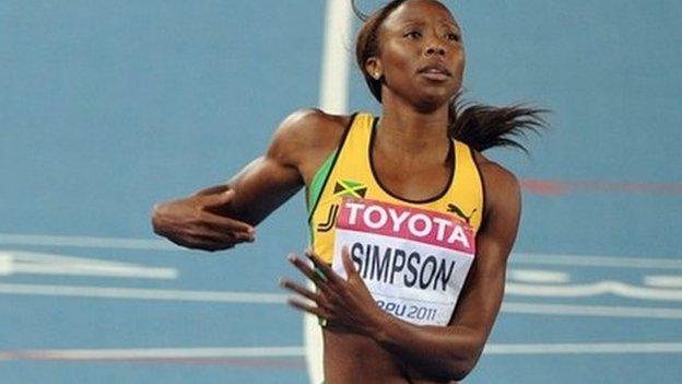 Sherone Simpson racing for Jamaica