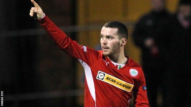 Martin Donnelly celebrates scoring against Ballinamallard