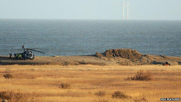 The scene where a US Pave Hawk helicopter crashed killing four people at Cley next the Sea, Norfolk