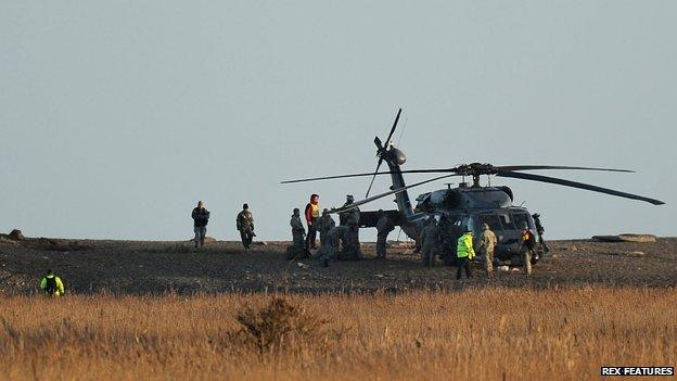 The scene where a US Pave Hawk helicopter crashed killing four people at Cley next the Sea, Norfolk