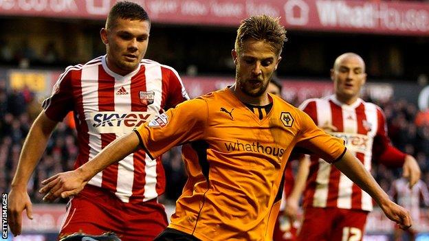 Michael Jacobs in action for Wolves against Brentford