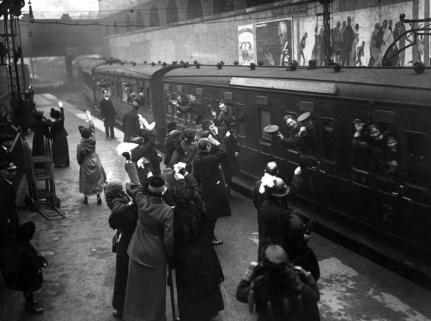 Waving goodbye to London at Victoria station