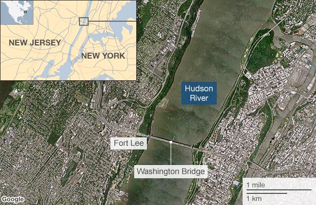 Map showing the location of the Washington Bridge