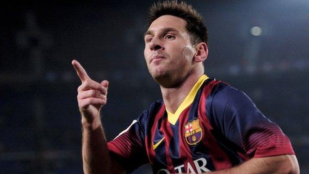 Barcelona's Argentinian forward Lionel Messi celebrates his goal during the Spanish Copa del Rey (King's Cup) football match Barcelona vs Getafe at the Camp Nou stadium in Barcelona on January 8th.