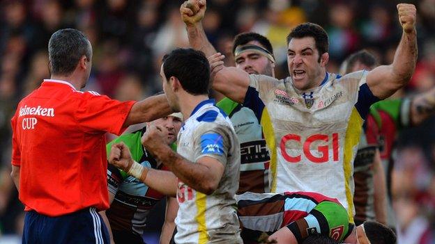 Jamie Cudmore celebrates Clermont's victory over Harlequins