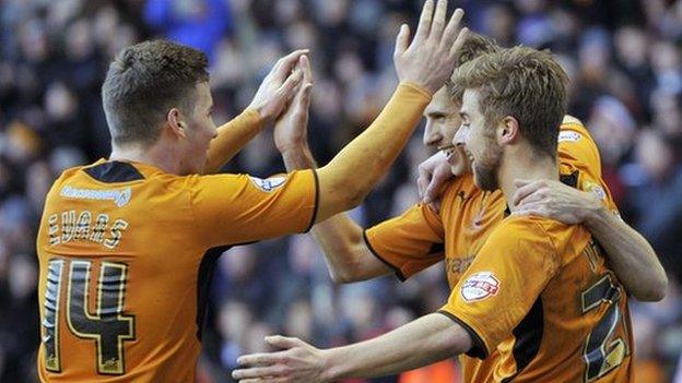 Wolves celebrate a goal against Preston